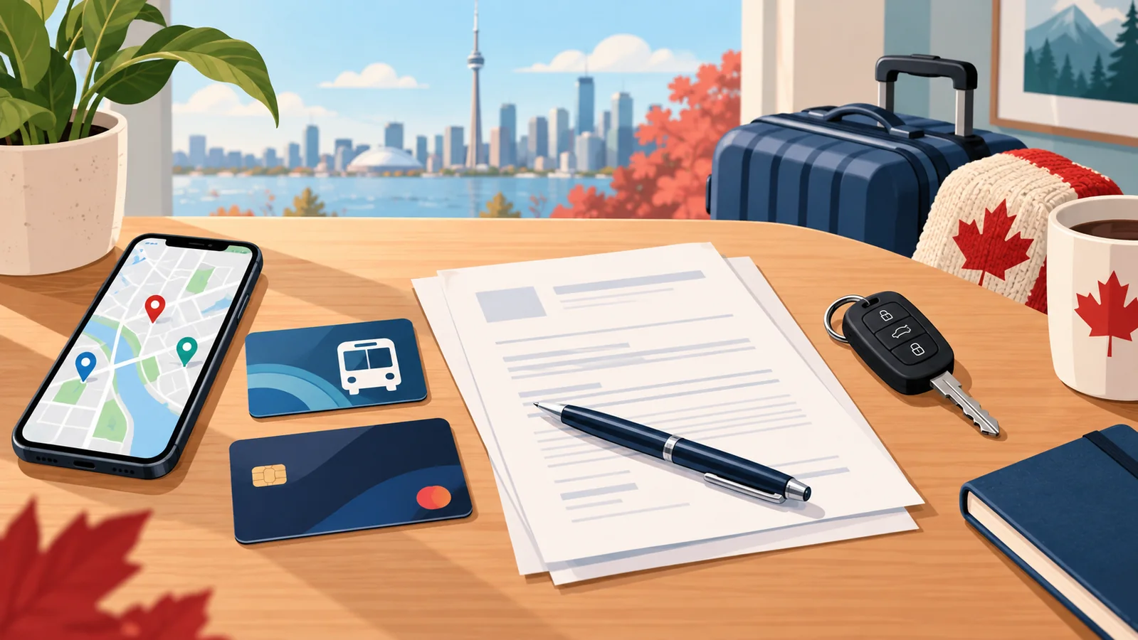 Editorial illustration of tools for planning daily life in Canada