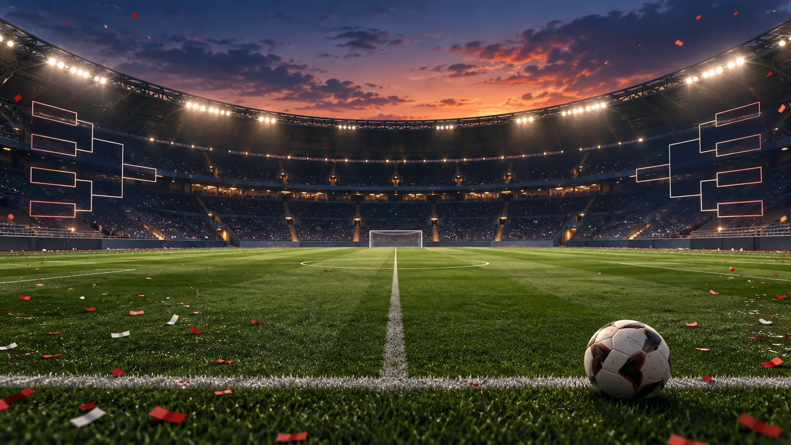 Illustration éditoriale d’un stade après un match de tournoi de football terminé