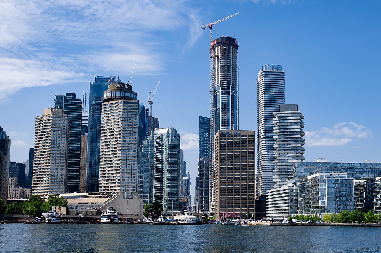 Toronto waterfront skyline photographed from the water in June 2025